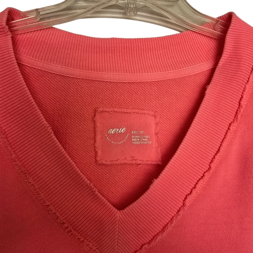 Aerie Bright Neon Pink V-Neck Oversized Sweatshirt